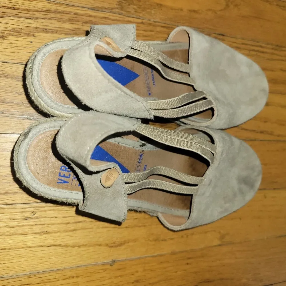 VERBENAS Maika Suede Wedge Sandals Espadrille Size 38 US 7.5